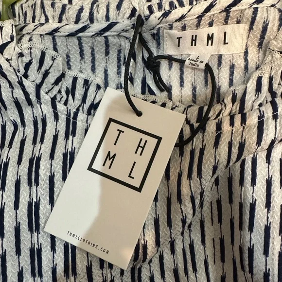 THML Boho Navy & White with embroidery on sleeve Women’s Blouse - Picture 6 of 7